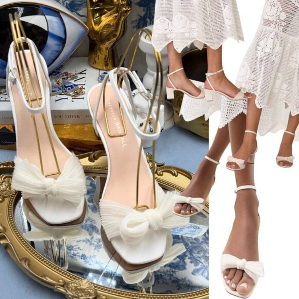 🆕 LOEFFLER RANDALL 🧿 NWOT Kimora White Pleated Bow Heel, Sz 7